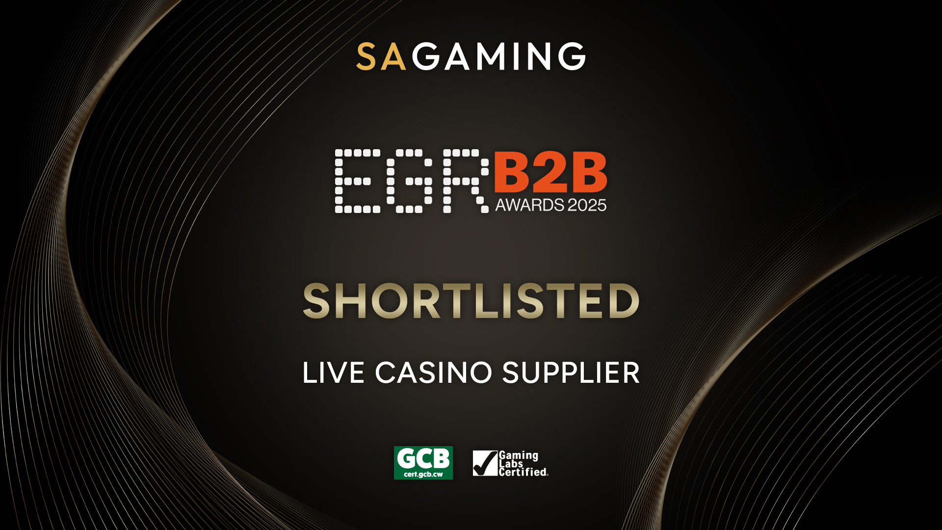 Text showing SA Gaming shortlisted as Live Casino Supplier at EGR B2B Awards